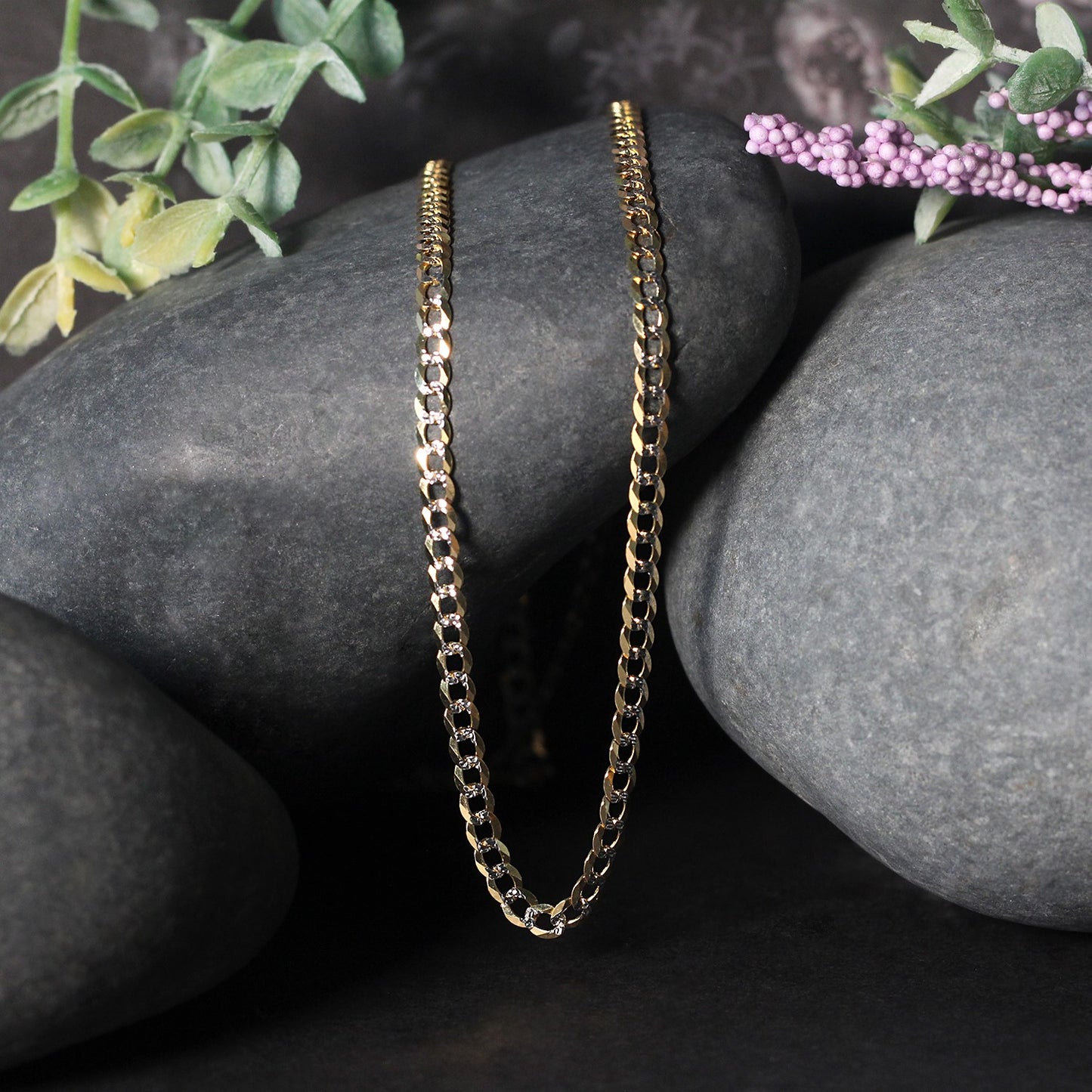 14k Two Tone Gold Pave Curb Chain (3.20 mm)