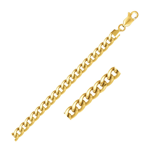 14k Yellow Gold Miami Cuban Semi Solid Bracelet (7.00 mm)