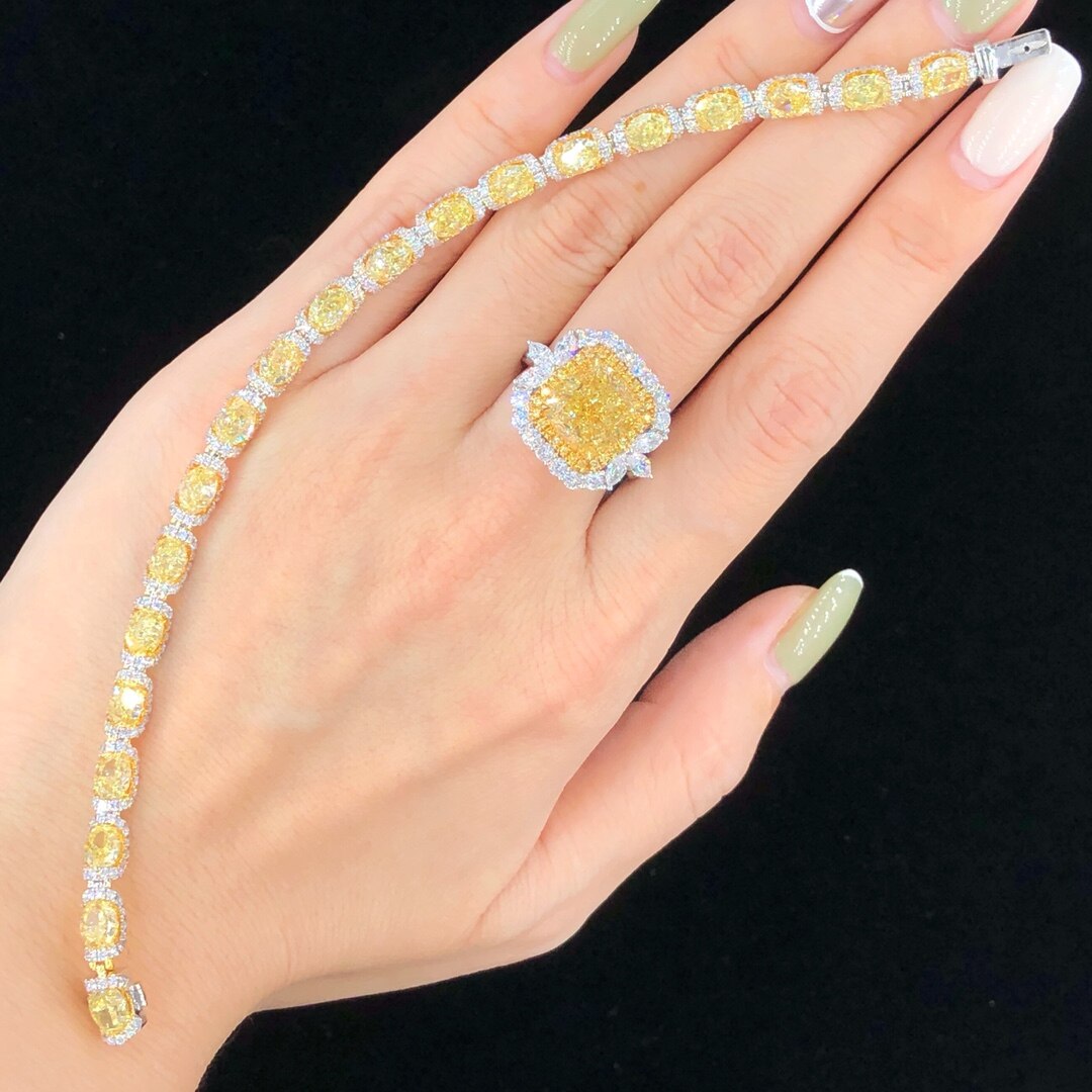 Yellow Diamonds 10.52ct Solid 18K White Gold Bracelets